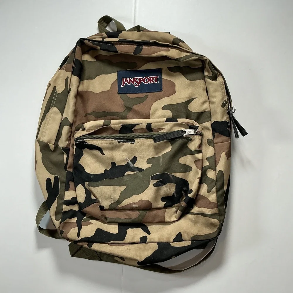 JanSport Backpack Unisex OS Woodland Camo Canvas Streetwear Gorpcore Utility Bag